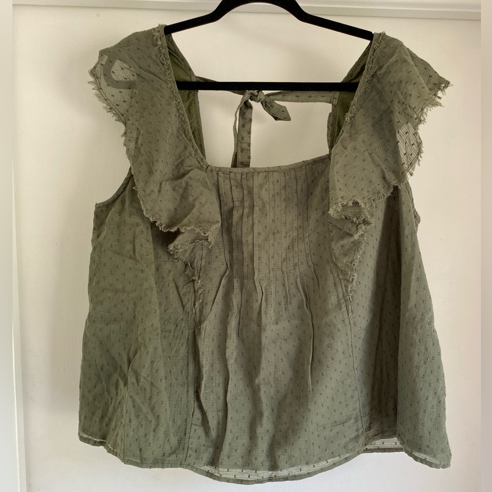 True Craft Green Ruffle Sleeve Tie Back Tank Top Size 1X